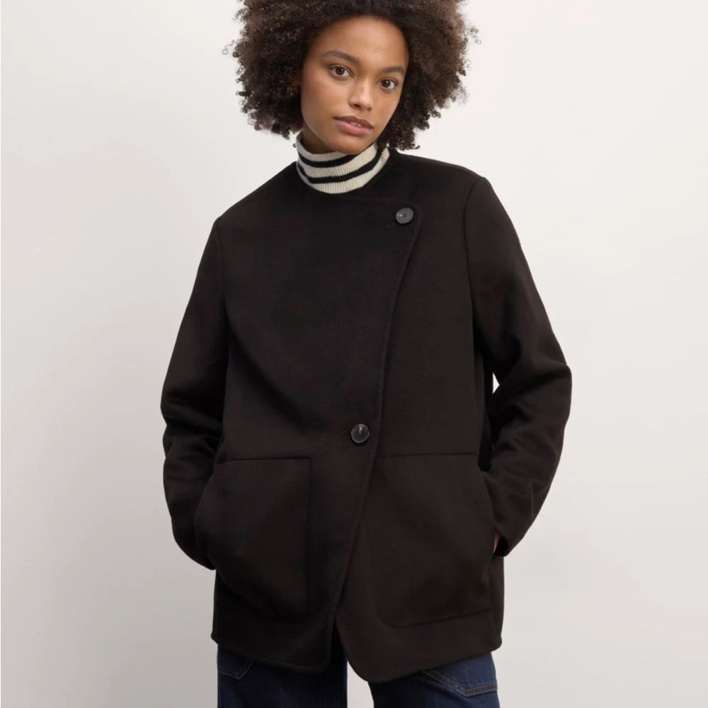 Everlane October Coat Black Asymmetric Button Jacket - Picture 3 of 6
